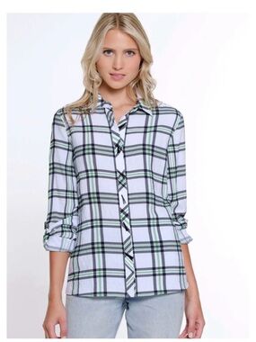 Multiples Green and Black Plaid Button-Down Shirt